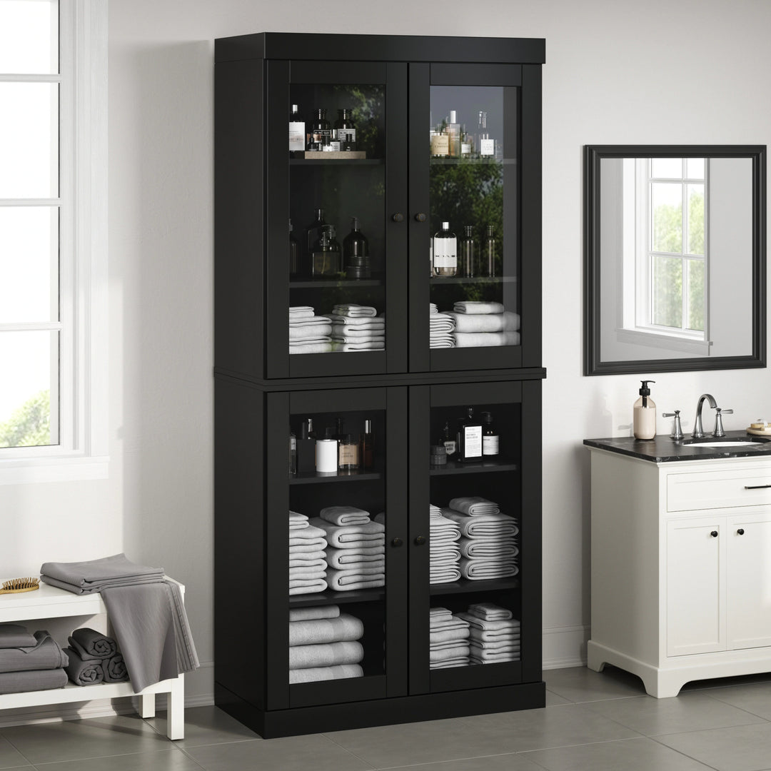 100% Solid Wood Bathroom & Laundry Storage Cabinet, Raised Panel Doors, Adjustable Shelves, 32" Wide, 71.5" Tall