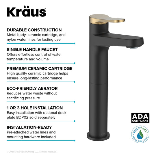 Indy Single Handle Vessel Bathroom Faucet with Pop up Drain