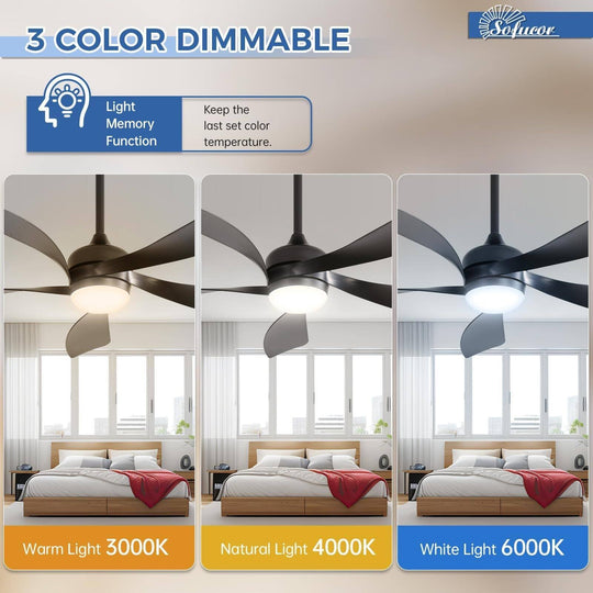 Sofucor 45/52 Inch Ceiling Fan with Remote & Lights Quiet DC Motor 5 Blade High CFM Modern Fan