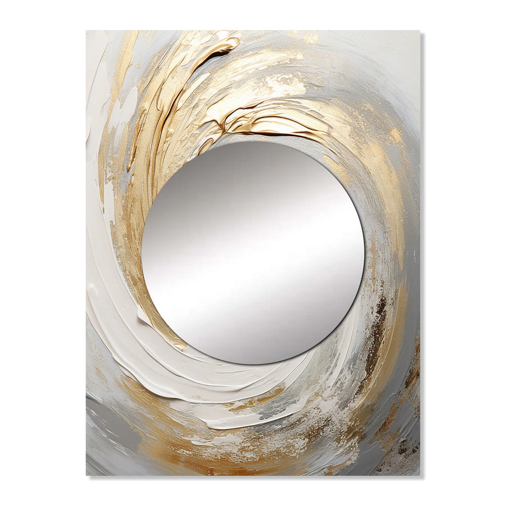 Designart "Gold and White Soft Wave Vortex III" Abstract Spirals Mirror Beige Modern Large Mirror Wall Decor for Hallway