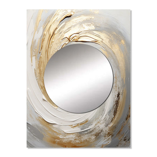 Designart "Gold and White Soft Wave Vortex III" Abstract Spirals Mirror Beige Modern Large Mirror Wall Decor for Hallway