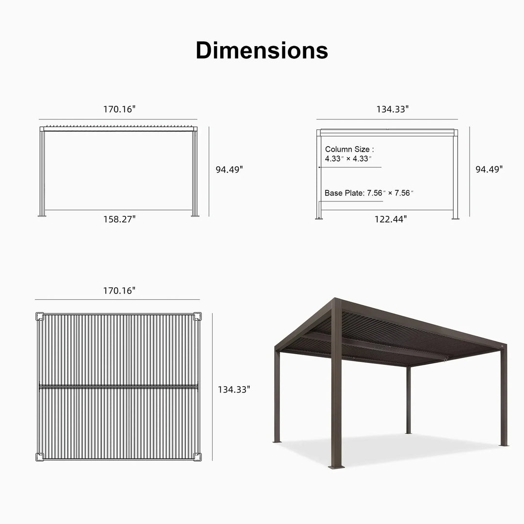 Bronze Louvered Pergola with Adjustable Roof for Deck Backyard Garden Hardtop Gazebo