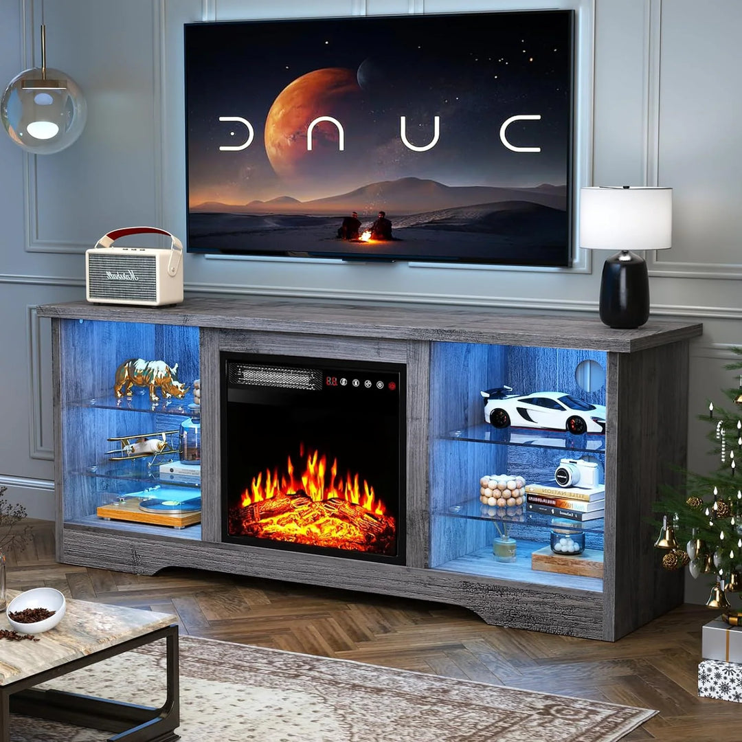 58" Fireplace TV Stand with 18'' Electric Fireplace,Modern Entertainment Center for 65'' Tvs,Tv Console