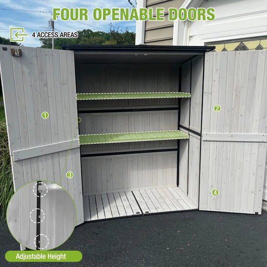 Outdoor Storage Shed with Metal Frame,Large Wooden Tool Cabinet with Adjustable Shelfs, House Garden Shed for Backyard Garden Patio Lawn