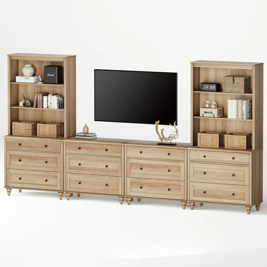 Entertainment Center with Bookshelves for Tvs up to 75", Oak