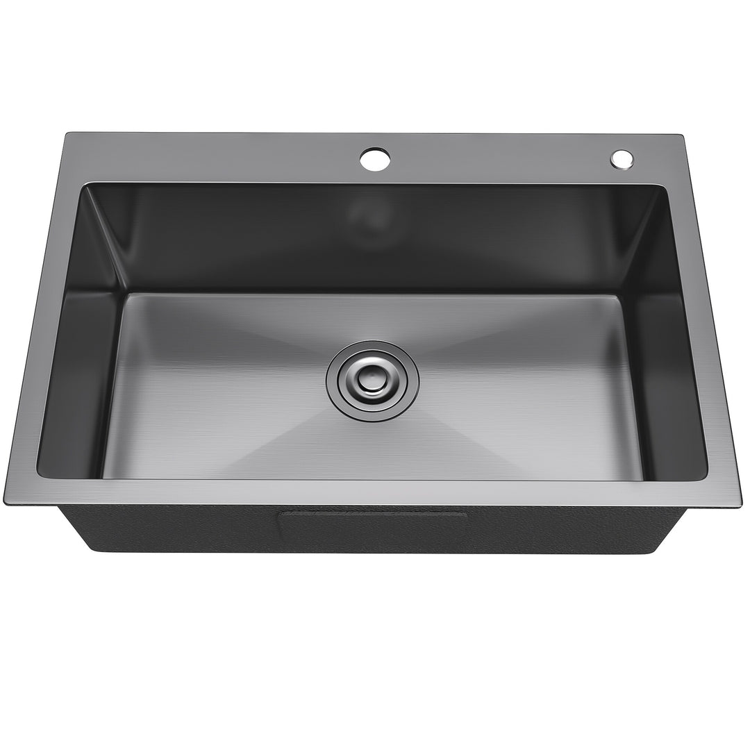 33 Inch Drop in Kitchen Sink Top Mount Stainless Steel Black Sink W/Sink Protector Single Bowl Drop-In Sink for Workstation