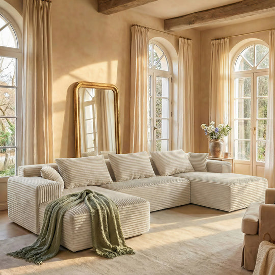 Oversized Modular Sectional Sofa, No Assembly Required, Corduroy Fabric, Deep Seat Cloud Couch with Chaise Foam Sofa