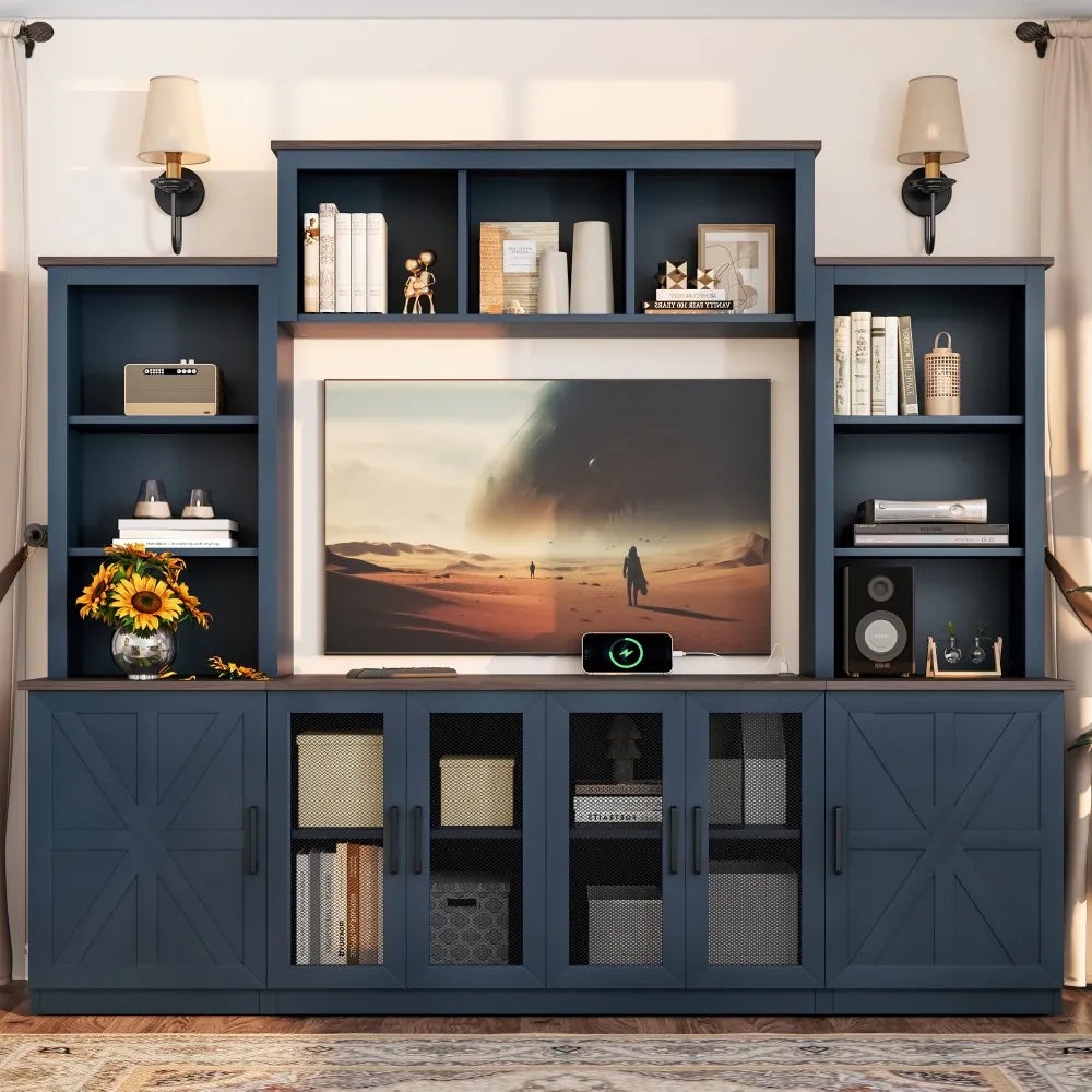 Wall Entertainment Center with Charging Station and USB Charging for Tvs