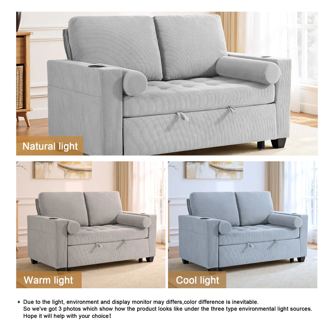 3-In-1 Pull-Out Sleeper Sofa Bed Convertible Adjustable Multi-Functional Loveseat with USB Port