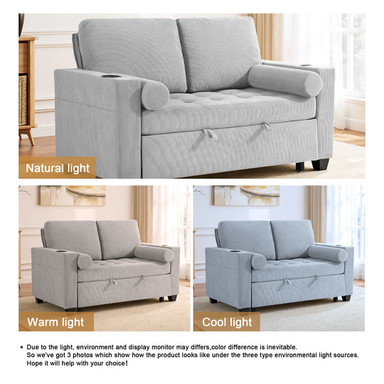 3-In-1 Pull-Out Sleeper Sofa Bed Convertible Adjustable Multi-Functional Loveseat with USB Port