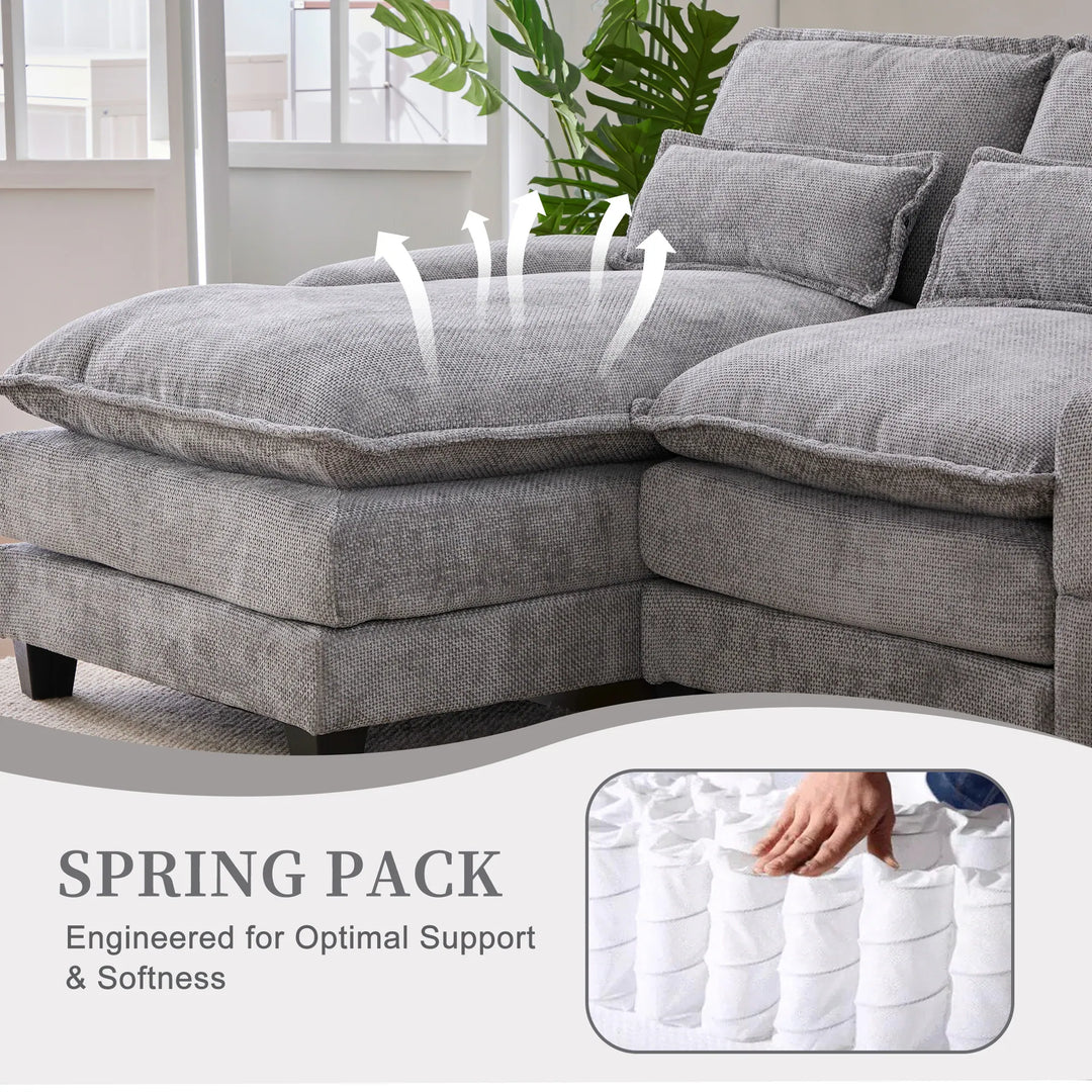 6-Seat Chenille Upholstered Modern U-Shaped Sectional Multifunctional Sofa with 2 Cup Holders,Pull-Out Storage Space