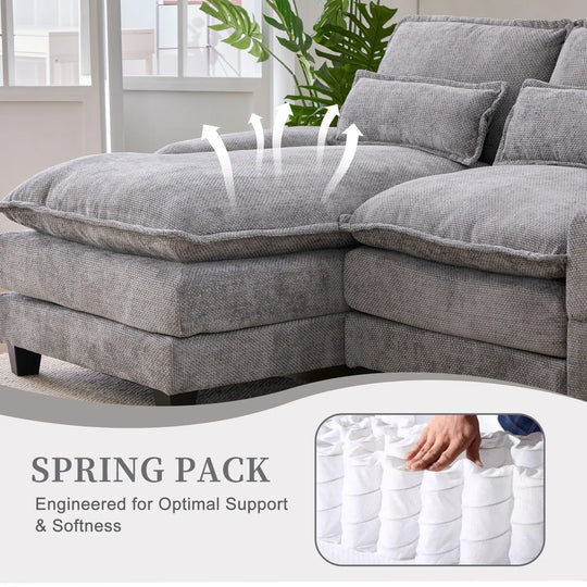 6-Seat Chenille Upholstered Modern U-Shaped Sectional Multifunctional Sofa with 2 Cup Holders,Pull-Out Storage Space