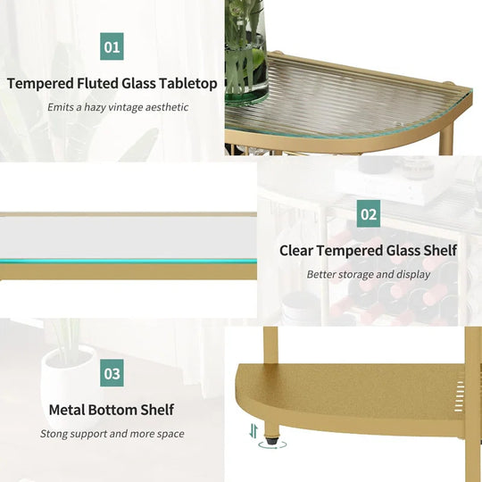 Itasca Metal Wine Bar Stand with 4-Tier Storage, Tempered Glass Wine Rack Table with Glass Holders