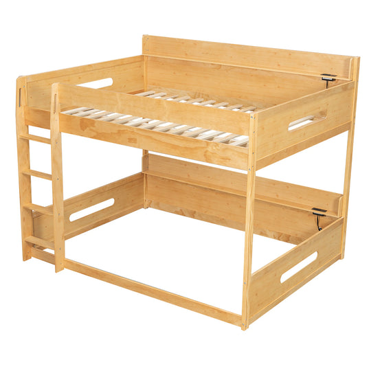Queen over Queen Bunk Bed with Storage Shelves & USB Ports by