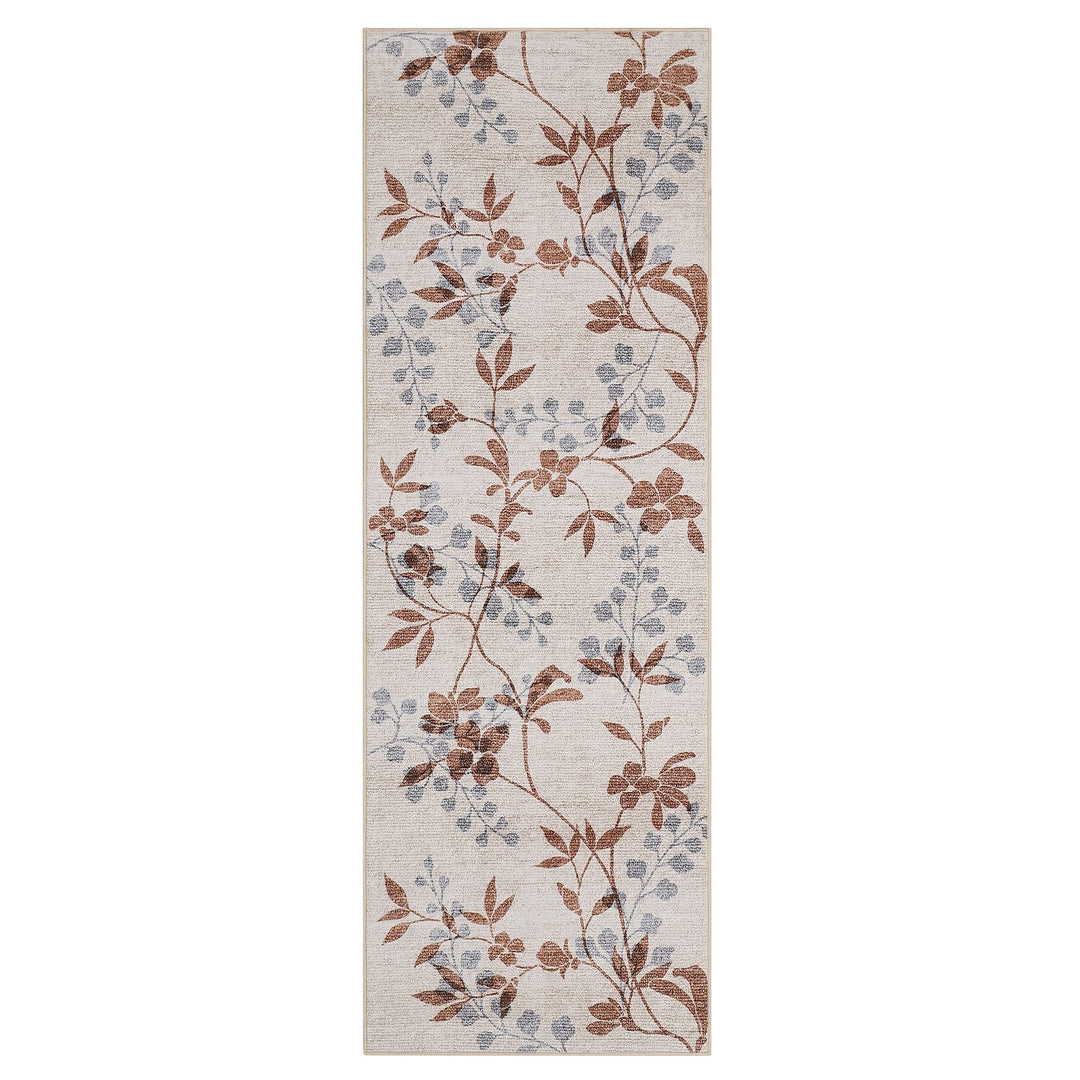 Modern Leaves Pattern Area Rug Botanical Print Washable Rugs for Living Room Bedroom Non-Slip Low Pile Floor Carpet