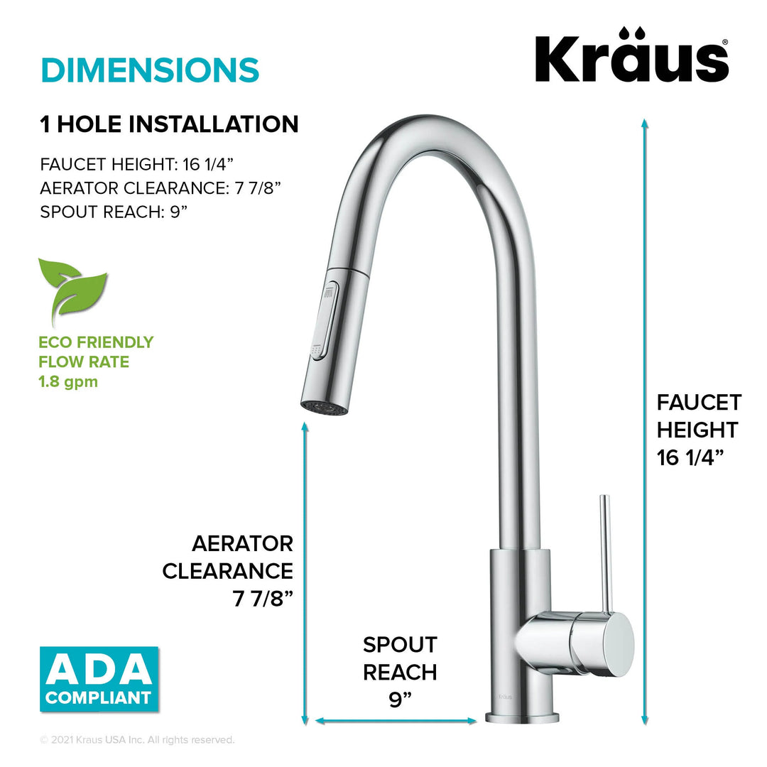 2-Function 1-Handle 1-Hole Pulldown Sprayer Brass Kitchen Faucet