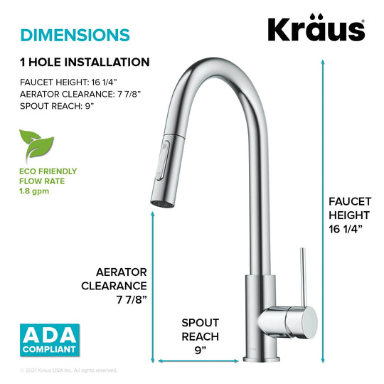 2-Function 1-Handle 1-Hole Pulldown Sprayer Brass Kitchen Faucet