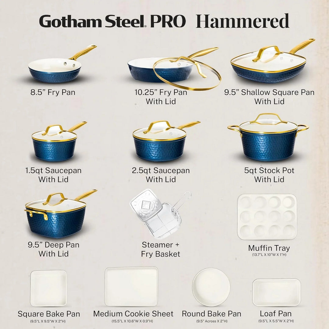 Pro Hammered 20 Piece Ceramic Nonstick Induction Cookware and Bakeware Pots and Pans Set