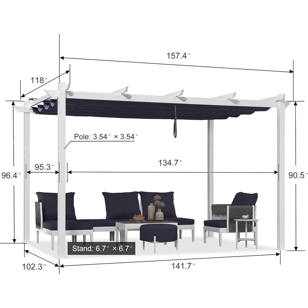 Gazebo Outdoor Retractable White Heavy-Duty Aluminum Pergola with Extra Top Roof
