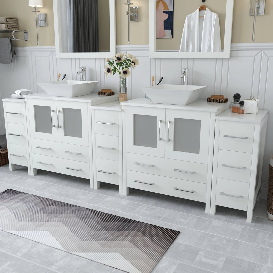 96-Inch Double Sink Bathroom Vanity Set with Engineered Marble Top and Free Mirror - 96 X 18.5 X 36 Inches