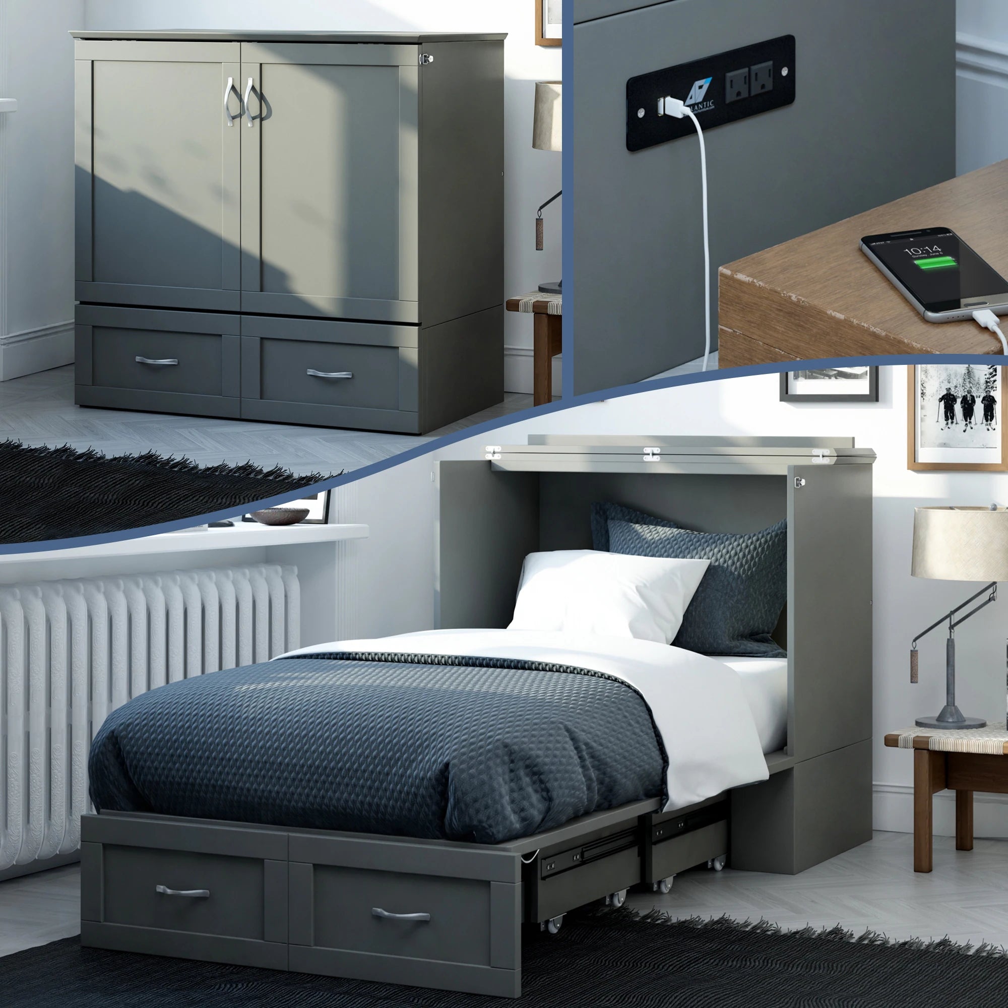 Hamilton Murphy Bed Chest with Mattress and Storage Drawer