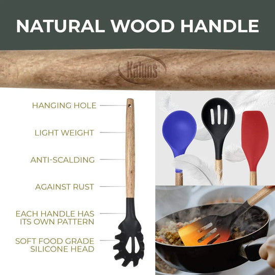 Kitchen Utensils Set, 21 Wood and Silicone Cooking Utensils