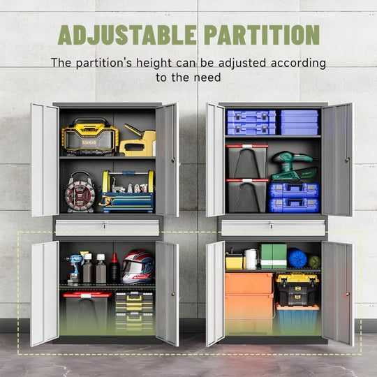 Agilar Locking Metal Garage Cabinet with Adjustable Shelves & Tool Drawer ( 71'' H X 31.5'' W X 15.7'' D)