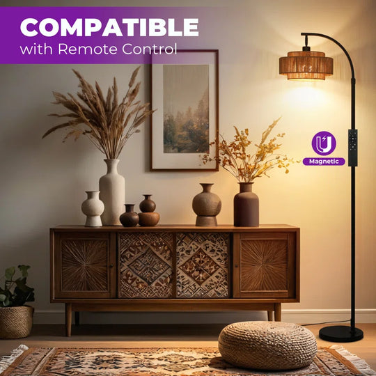 Aarzo 69.6" Arched Rattan Floor Lamp with LED Light and Remote Control