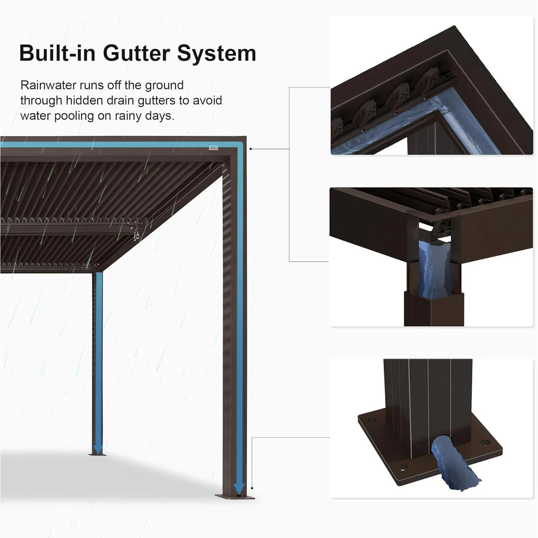 Bronze Louvered Pergola with Adjustable Roof for Deck Backyard Garden Hardtop Gazebo