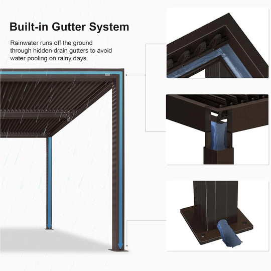 Bronze Louvered Pergola with Adjustable Roof for Deck Backyard Garden Hardtop Gazebo