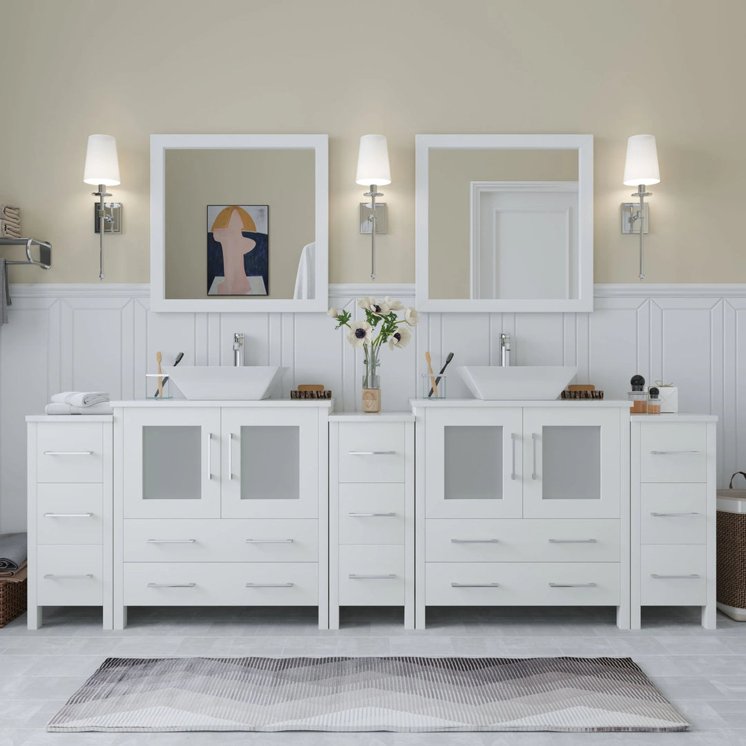 96-Inch Double Sink Bathroom Vanity Set with Engineered Marble Top and Free Mirror - 96 X 18.5 X 36 Inches