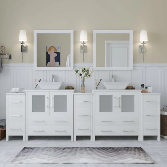 96-Inch Double Sink Bathroom Vanity Set with Engineered Marble Top and Free Mirror - 96 X 18.5 X 36 Inches