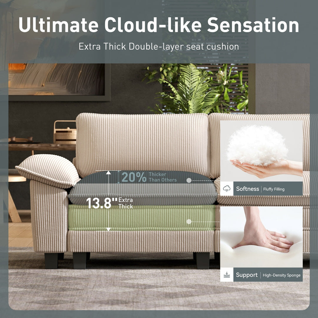 Cloud Modular Deep Seat Sofa, Chenille or Corduroy Sectional Couch with Removable Arms, 1–4 Seater