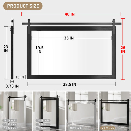 Farmhouse Barn Door Solid Wood Frame Bathroom Vanity Wall Mirror