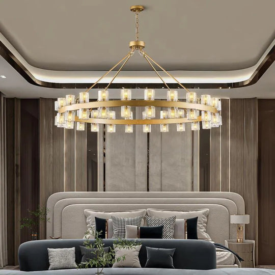 Wagon Wheel Chandelier with Crystal Shade