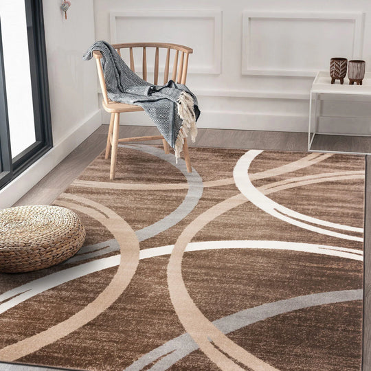 Contemporary Abstract Circles Design Area Rug