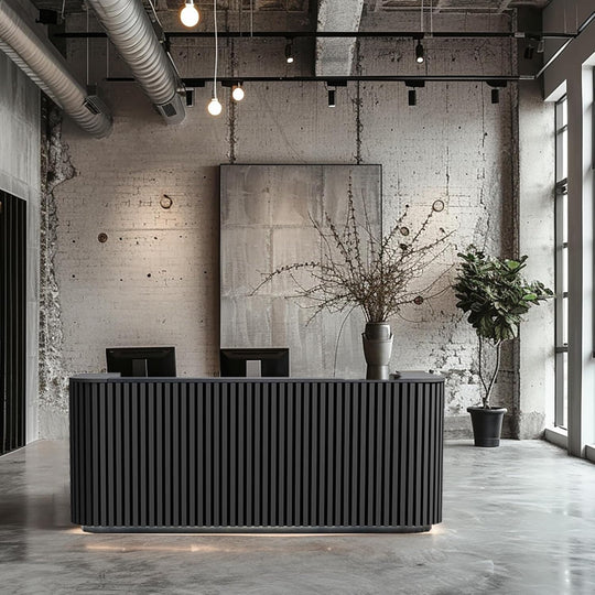 WESOME 70.87In Mid Century Curved Reception Desk with Cable Box LED Light