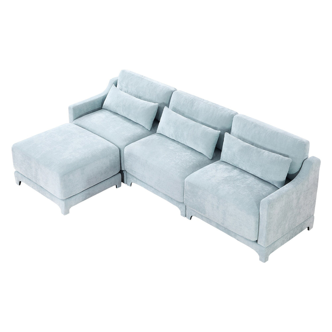 Modern Chenille 4-Seater Sofa with 2 Ottoman, Lumbar Cushions, Ergonomic Backrest, High-Resilience Spongeand Tufted Armrests