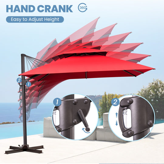 11 X 11 FT Outdoor Square Patio Cantilever Offset Umbrella with Crank and 360 Degrees Rotation