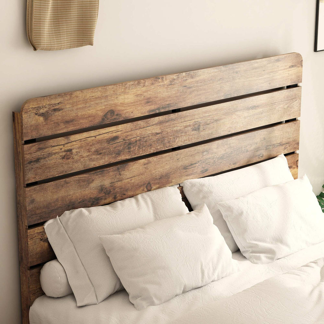 Full Wood Platform Bed Frame, Noise-Free, No Box Spring, Large Underbed Storage, Industrial Style