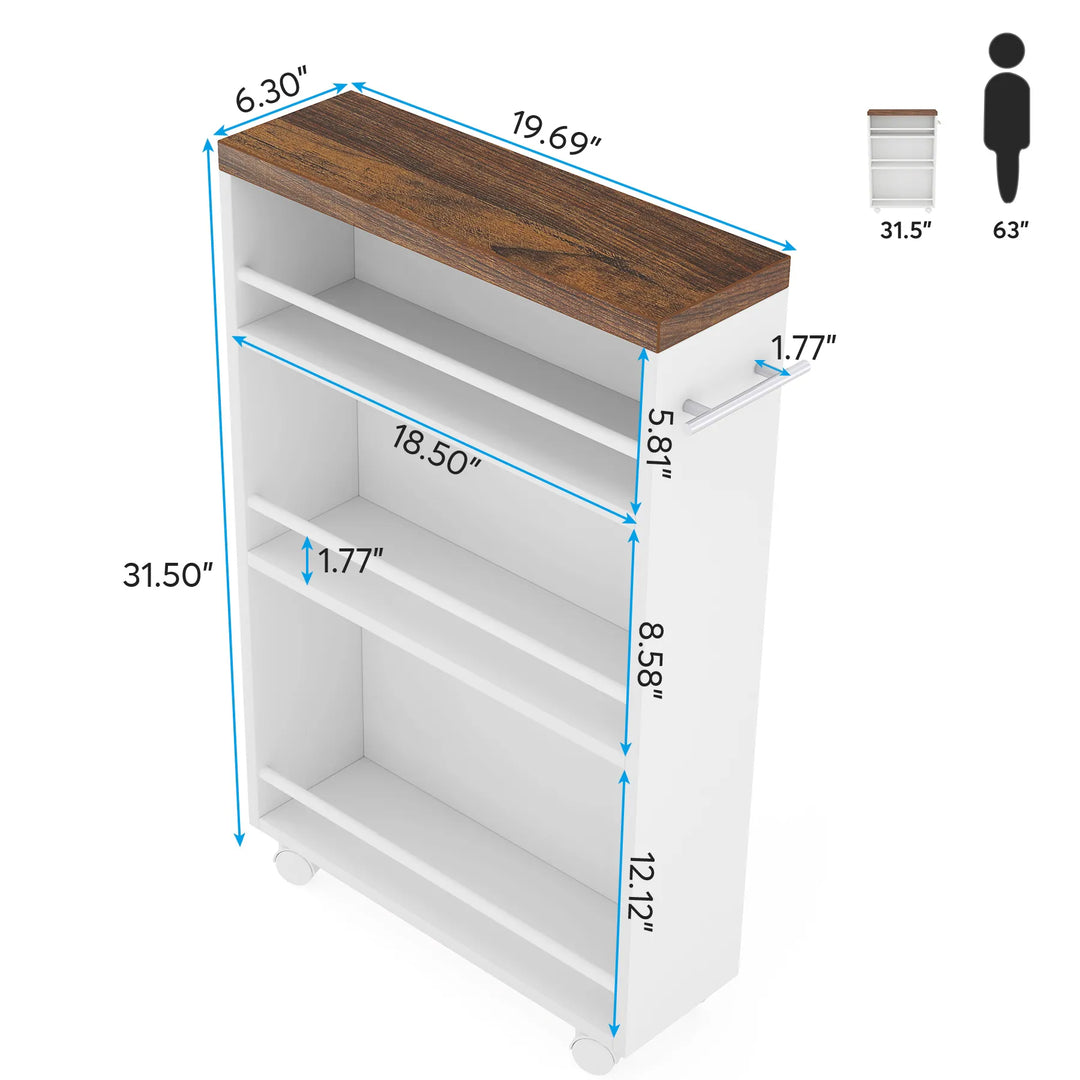 Slim Storage Cart, Rolling Narrow Kitchen Cart on Wheels