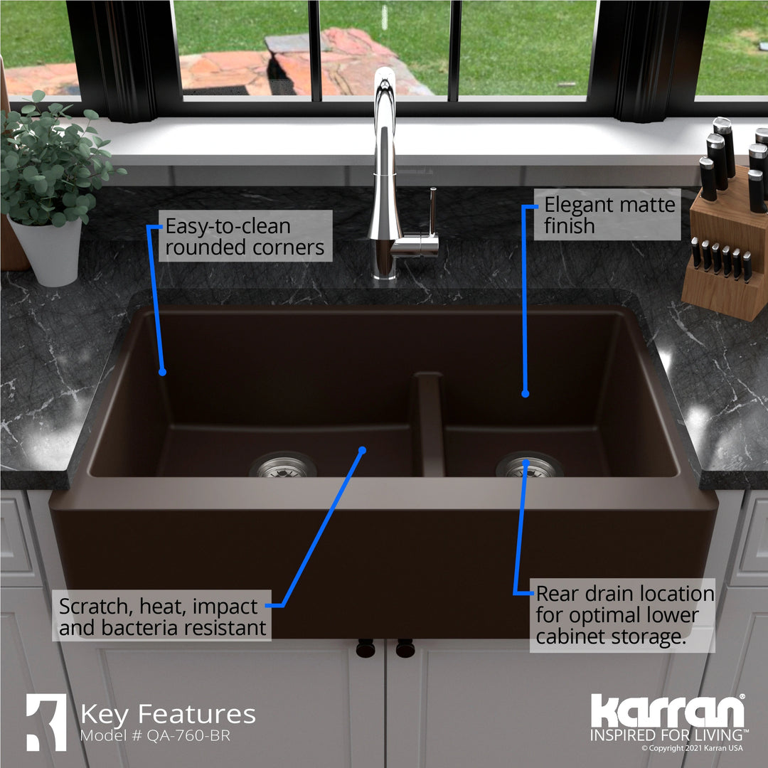 Farmhouse/Apron-Front Quartz Double Bowl Kitchen Sink