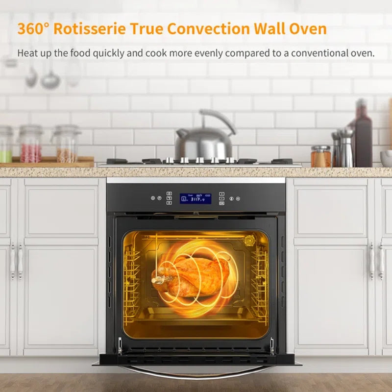 24"2.6 Cu. Ft Three Layer Tempered Glass Multifunctional Single Electric Wall Oven with Convection Touch Control in Stainless Steel