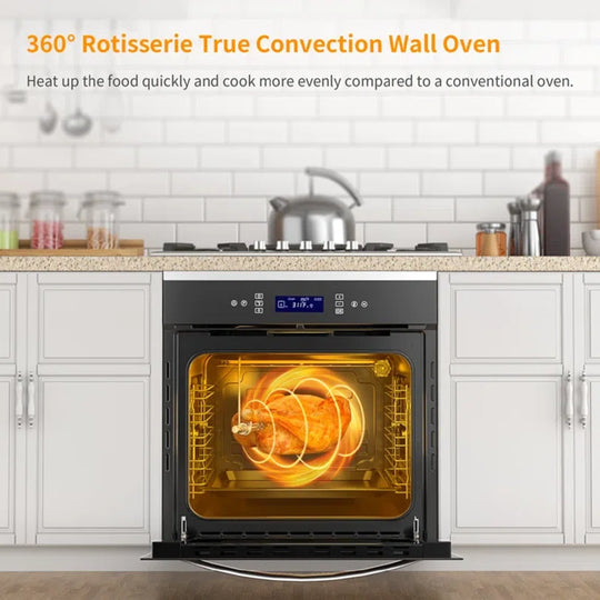 24"2.6 Cu. Ft Three Layer Tempered Glass Multifunctional Single Electric Wall Oven with Convection Touch Control in Stainless Steel
