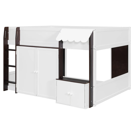 Full Loft House Bed with Playhouse Storage Modern Wood Cabin Bed for Kids