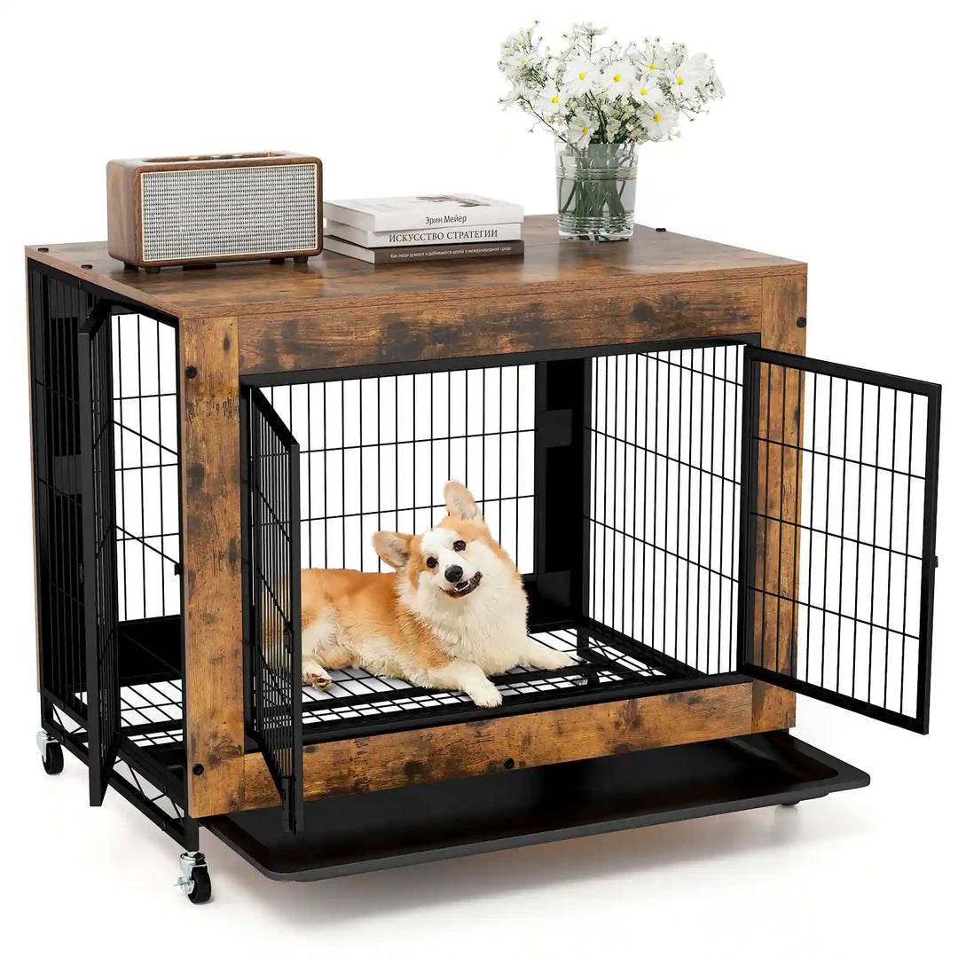 Dog Crate Furniture Industrial Dog Kennel W/ Flip-Up Top