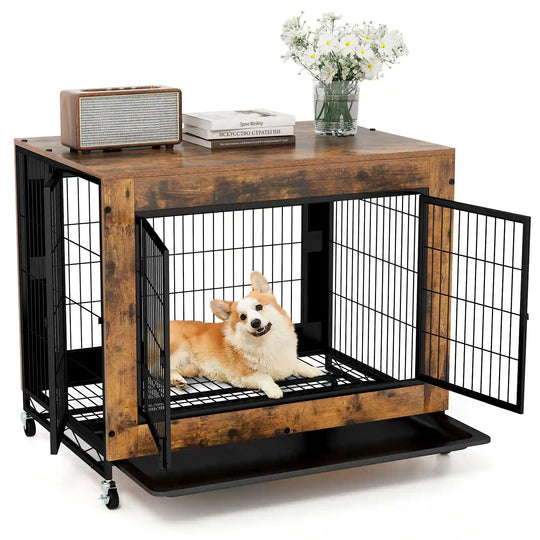 Dog Crate Furniture Industrial Dog Kennel W/ Flip-Up Top