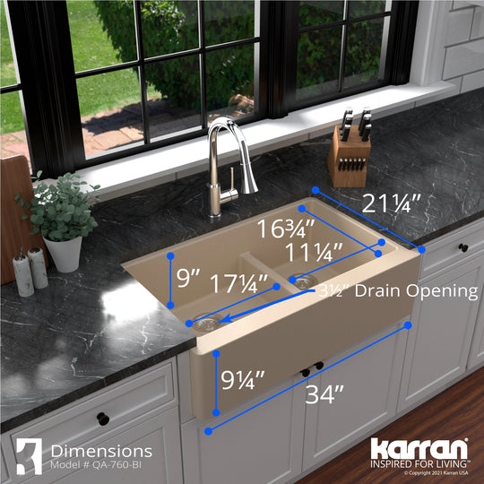 Farmhouse/Apron-Front Quartz Double Bowl Kitchen Sink