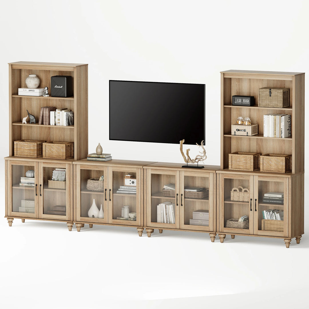 Entertainment Center with Bookshelves for Tvs up to 75", Oak