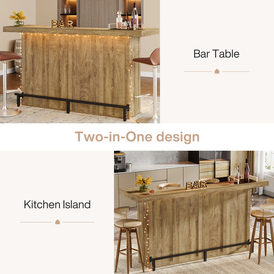 70.9" Wooden Home Bar Table with Wine Glass Holder, Pub Storage Unit Accent Table for Home Patio Basement